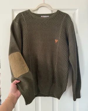 Vintage Green Chunky Knit “B” Embroidered Sweater thumbnail 1