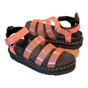 DR. MARTENS Blaire Coral Jelly Glitter Strap Open Toe Sandals Black NEW thumbnail 5
