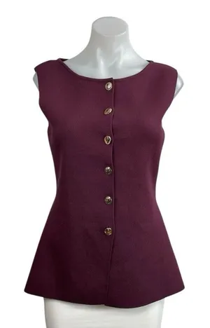 Zara Women's Boat Neck Sleeveless Button Up Tunic Peplum Tank Blouse Vest Top M thumbnail 1