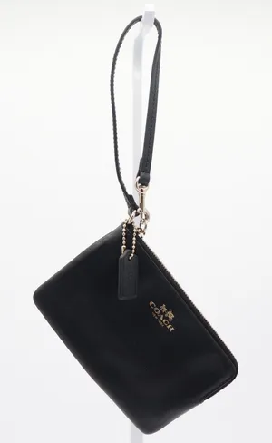 Coach Corner Zip Wristlet Black Crossgrain Leather Gold Logo thumbnail 1