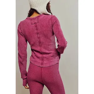 Free People Women Cotton Roll With It Thermal Small Pink Waffle Knit Soft Grunge thumbnail 3