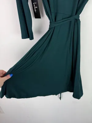 NWT Lulus Twirl-Worthy Forest Green Wrap Dress Mini Size Small S NEW thumbnail 9