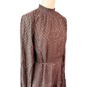 Gap Womens Brown Metallic Clip Dot Smocked High Neck Tiered Mini Dress Small NEW thumbnail 2