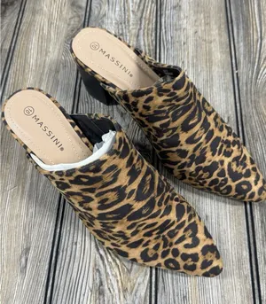 Massini Women's Emily Leopard block heeled Mules SZ 10 thumbnail 1