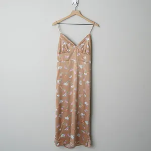 Pink Rose Floral Midi Dress Slit Side Open Tie Bow Back Spaghetti Strap Spring L thumbnail 3