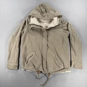 Y2K Roxy Beautiful Adventure Sherpa Lined Full Zip Hoodie Tan Khaki Womens Large thumbnail 2