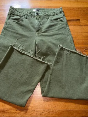 Kut from the Kloth Women's Olive Green Boot Cut Jeans with Frayed Hem thumbnail 1
