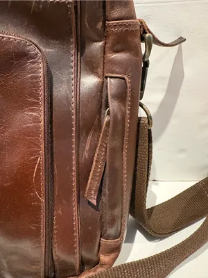 Classic Brown Leather Crossbody Messenger Bag for Men or Women. thumbnail 8