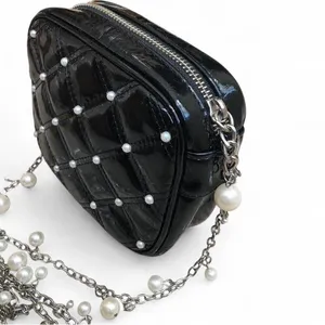 White House Black Market women’s Black Quilted Crossbody Bag with Pearl Accents thumbnail 2