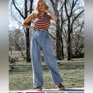 POL HAREM PANTS denim spring boho sold out elastic waist casual classic $98 fall thumbnail 2