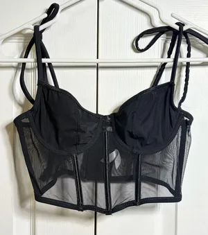 Kat the label Black Mesh Longline Underwire Bralette size small thumbnail 1