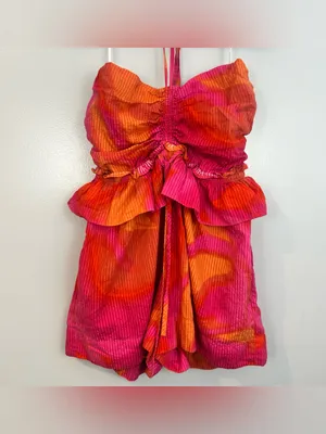Circus NY Elyse Halter Pink/Orange Sleeveless Ruffle Mini Romper Size Medium Pink thumbnail 3