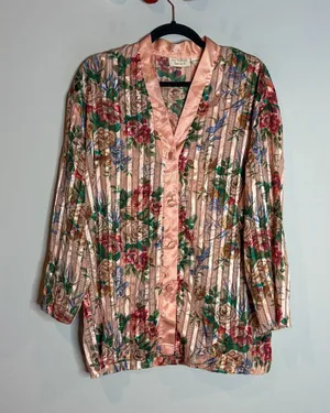 Vtg Gold Label Victoria's Secret floral striped sleep shirt thumbnail 1