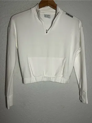 Gymshark Ivory Cream Cropped Quarter Zip Sweatshirt Pullover Athleisure Travel thumbnail 9