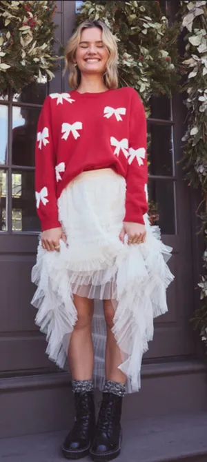 Francesca's Vicky Bow Print Pullover Sweater thumbnail 1