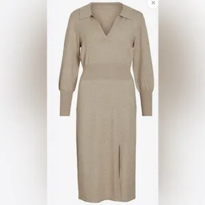 NICHOLAS Jade Midi Wool & Cotton Collared V Neck Long sleeve dress Oat Size‎ XS thumbnail 3