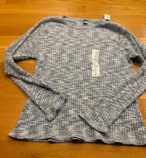 Old Navy Women's Blue Heather Ribbed Crewneck Sweater thumbnail 1