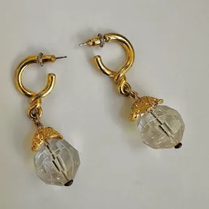 Clear and gold tone hoop drop earrings thumbnail 1