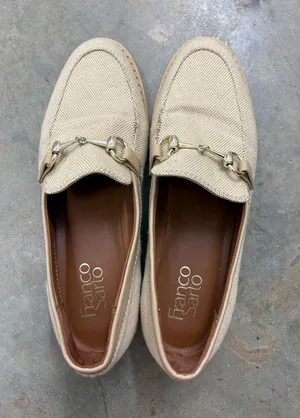 Franco Sarto Canvas Horsebit Lug Sole Loafers Beige Tan Women’s 7.5 thumbnail 1