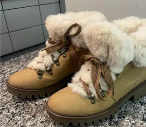 UNIONBAY Tan Faux-Fur Lace-Up Hiking Boots thumbnail 1