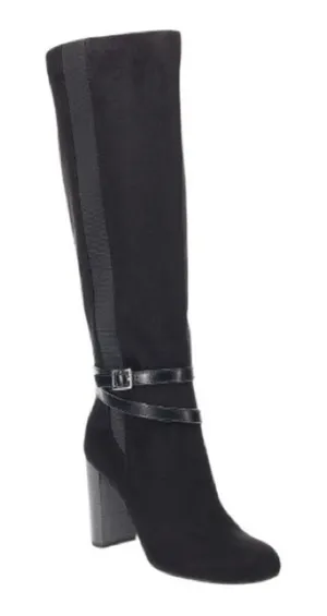 Lauren Conrad Hawthoria Tall Black Faux Suede Sheath Heeled Boots 10 EUC thumbnail 1