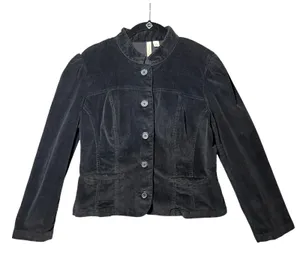 Vintage Y2K St. Johns Bay Black Corduroy Blazer Jacket Mandarin Collar Stretch M thumbnail 1