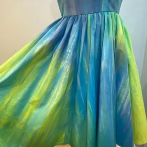 Vintage‎ Handmade Halter Dress Blue Green Watercolor Fit and Flare Fairy Dress 4 thumbnail 2