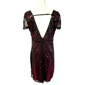 Womens Whimsigoth Dark Fairy Sequin Mesh Dress Size L Black Red Y2K 20s HOCO thumbnail 4