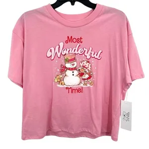 Vinyl Icons‎ Strawberry Shortcake Holiday Most Wonderful Time Pink Crop Top NWT thumbnail 1