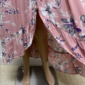 Xhilaration Smocked Blush Pink Floral Hi-Lo Dress XL thumbnail 6