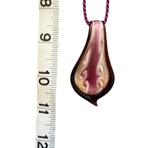 Set of 4 Hand Blown Art Glass Flame Teardrop Pendant Cord Necklaces‎ Multi Color thumbnail 5