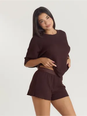 Lounge Women's Chocolate Brown Waffle Short Pajama Set thumbnail 4