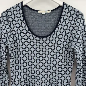 Boden‎ Size 4R Glamorous Metallic Knit Dress Blue Geometric Print Long Sleeves thumbnail 4