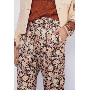 Anthropologie Floral Tapered Pants Womens 4 Black Orange Ankle Zip Boho Casual thumbnail 4