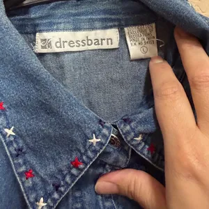 Vintage Dressbarn Womens‎ Large Denim Vest Patriotic Cat Embroidered Star Blue L thumbnail 4