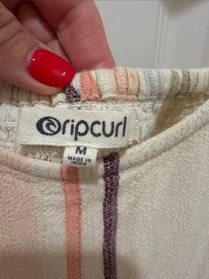 Rip Curl Villa Smocked Cotton Midi Dress - Pastel Stripe - Size Medium - travel thumbnail 4