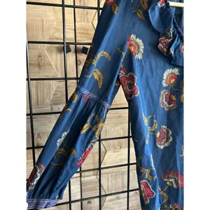 Madewell x Warm Womens Top XS Blue Floral Ruffle V Neck Long Sleeve boho thumbnail 3