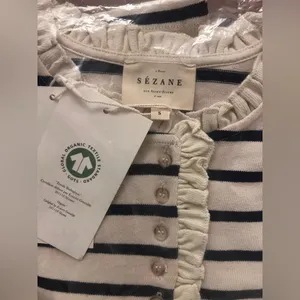 Sézane Gael Mariniere Striped Long Sleeve Top with Ruffles thumbnail 11