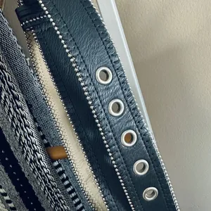 Black Studded Leather Belt Silver Beaded Edge Grommet Detail Size M thumbnail 3