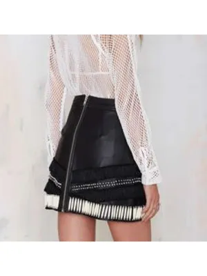 Nasty Gal Easy Rider Black Leather Embellished Fringe Mini Skirt XS thumbnail 2