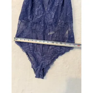 Free People‎ Blue Floral Lace Racerback Bodysuit Plunging V-Neck Lingerie Medium thumbnail 7