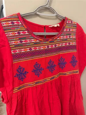 Entro Red Boho Embroidered Peasant Tunic Dress – Size Small thumbnail 3