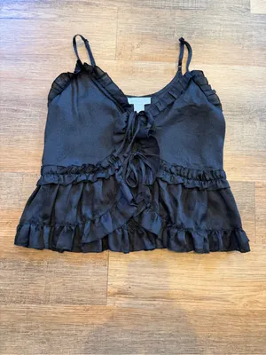 House of Harlow 1960 Black Ruffled Tie-Front Coquette Camisole S thumbnail 3