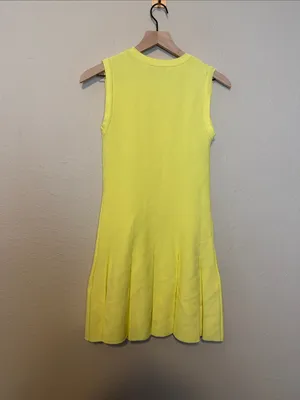 ZARA YELLOW PLEATED MINI KNIT DRESS WITH GOLD BUTTON DETAILS Size XS thumbnail 7
