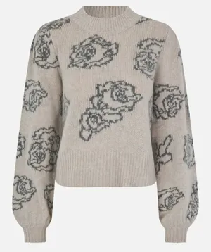 Baum und Pferdgarten ‘Cherika’ Wool Knit Rose Print Chunky Sweater S Gray thumbnail 1