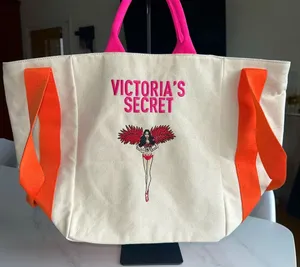 Adriana Lima Victoria's Secret Pink & Orange Canvas Tote Bag thumbnail 1