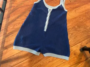 Rue Stiic 100% Cotton Blue Knit Romper Size Medium thumbnail 4