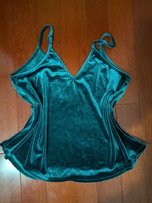 Love on a Hanger Teal Velvet Lace Camisole Top Medium thumbnail 2