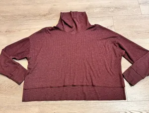 American Eagle Purple Cowl Neck Waffle Knit Cropped Long Sleeve Top Sz Medium M‎ thumbnail 1