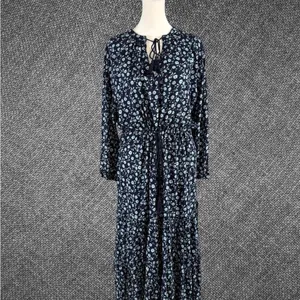 Navy Floral Long Sleeve Tiered Dress thumbnail 2